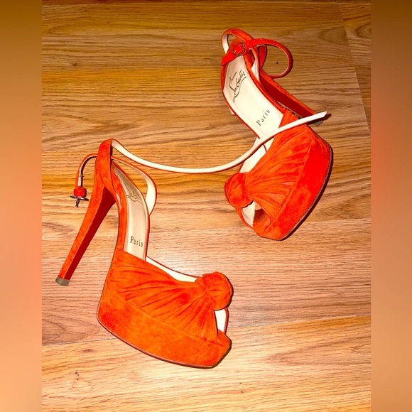 Christian Louboutin Orange Suede Knotted Greissimo Platform
